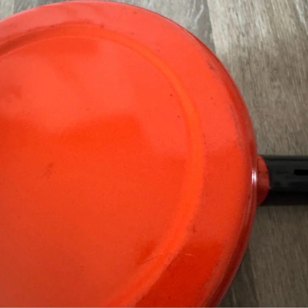 1970s Enamel Orange Stovetop Pot with Lid Medium Size